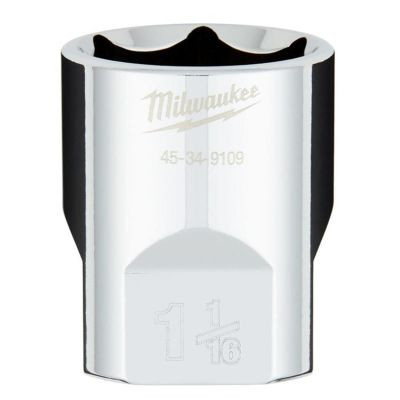 Milwaukee Tool 1/2" Drive 1-1/16" SAE 6-Point Socket with FOUR FLAT Sides, Vanadium Steel, Chrome