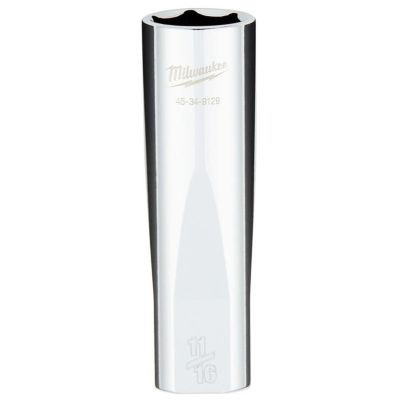 Milwaukee Tool 1/2" Drive 11/16" SAE 6-Point Deep Socket with FOUR FLAT Sides, Vanadium Steel, Chrome