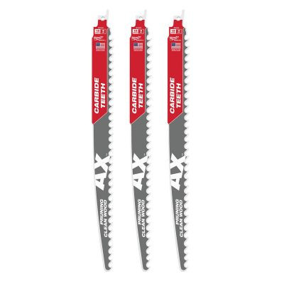 Milwaukee Tool 12" 3 TPI The AX with Carbide Teeth for Pruning & Clean Wood SAWZALL Blade 3PK