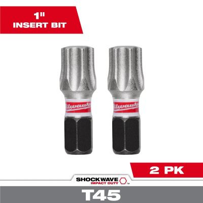 Milwaukee Tool SHOCKWAVE Impact Duty 1 Inch T45 Insert Bits 2Pk