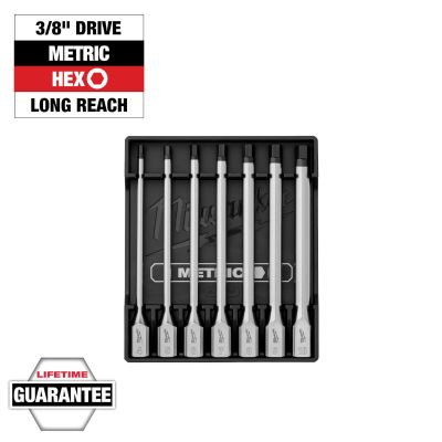 Milwaukee Tool 3/8 Inch Drive Long Hex Bit Socket Set - Metric - 7 Piece
