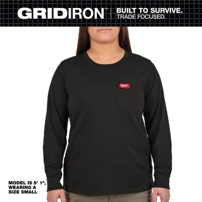Milwaukee Tool Womens GRIDIRON Pocket T-Shirt - Long Sleeve Black M