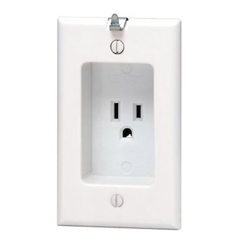 White Recessed Single Receptacle with Wall Decor Hanger Hook