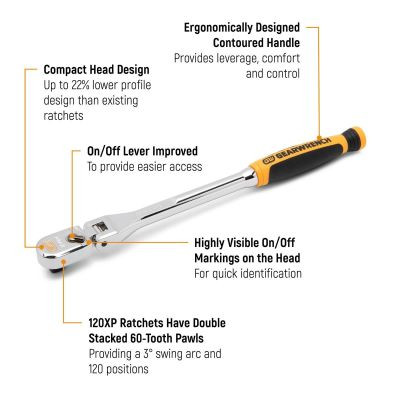GearWrench 1/4 Inch Drive 120XP Dual Material Handle Flex Head Teardrop Ratchet