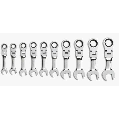 GearWrench 10 Piece 72-Tooth 12 Point Stubby Flex Head Ratcheting Combination Metric Wrench Set