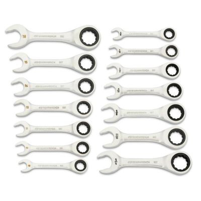 GearWrench 14 Piece 90-Tooth 12 Point SAE/Metric Stubby Ratcheting Combination Wrench Set