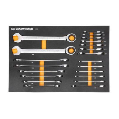 GearWrench 21 Piece 72-Tooth 12 Point SAE Standard & Stubby Combination Ratcheting Wrench Set with Foam Storage Tray