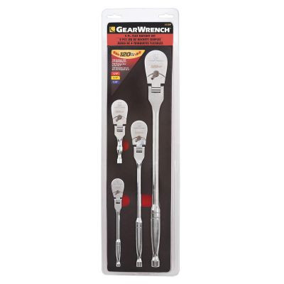 GearWrench 4 Piece 1/4 Inch, 3/8 Inch, and 1/2 Inch Drive 120XP Full Polish Flex Handle Teardrop Ratchet Set