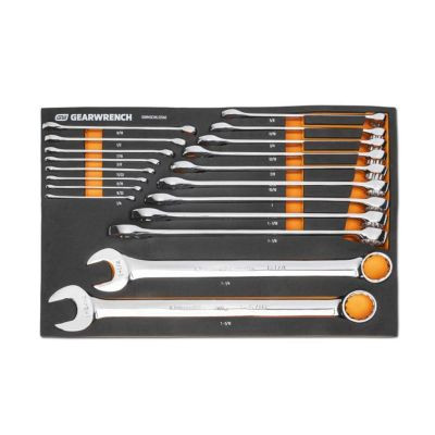 GearWrench 19 Piece 12 Point Long Pattern Combination SAE Wrench Set in Foam Storage Tray