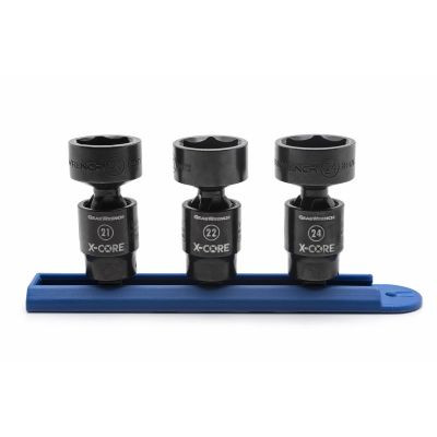 GearWrench 3 Piece 3/8 Inch Drive 6 Point Standard X-Core Pinless Universal Impact Metric Socket Set