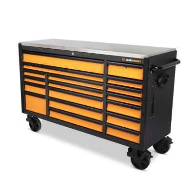 GearWrench 72 Inch 18 Drawer Rolling Tool Cabinet with Stainless Steel Worktop with Black Drawer Pull