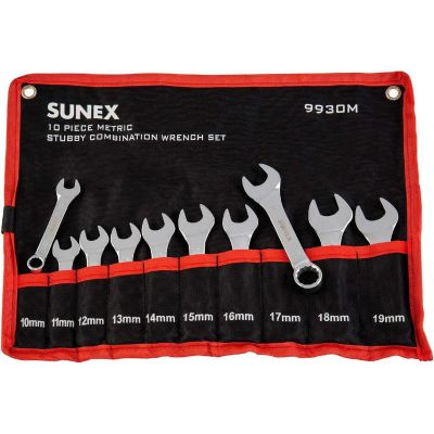 SUNEX 10 Piece Metric Stubby Full Polish Combination Wrench Set