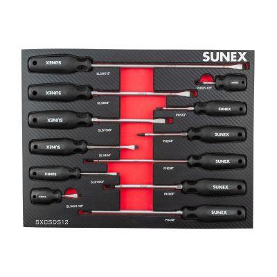 SUNEX Phillips and Slotted Magnetic 12 Piece Screwdriver Set in EVA Foam