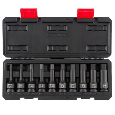 SUNEX 1/2 Inch Drive SAE 4 Inch Long Hex Impact Bit Socket Set - 10 PIece