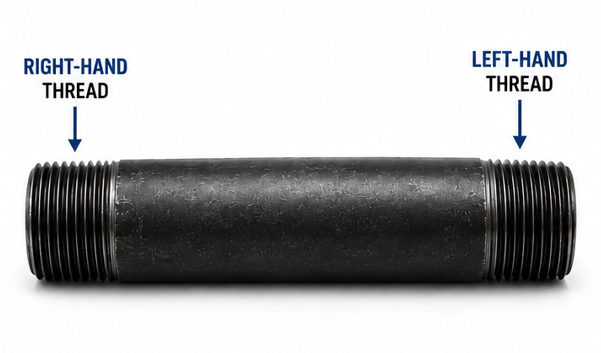 Standard Black Steel Right & Left Pipe Nipple, Schedule 40, Threaded Both Ends