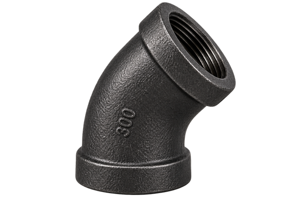 Charman 300# extra heavy black malleable iron 45 degree threaded elbow