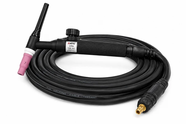 ATC 17FV 150 Amp air-cooled flex-head TIG torch with gas valve and 25 ft cable