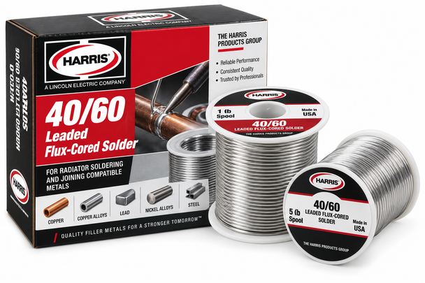 Harris 40/60 Leaded Flux-Cored Solder 1 lb and 5 lb Spools