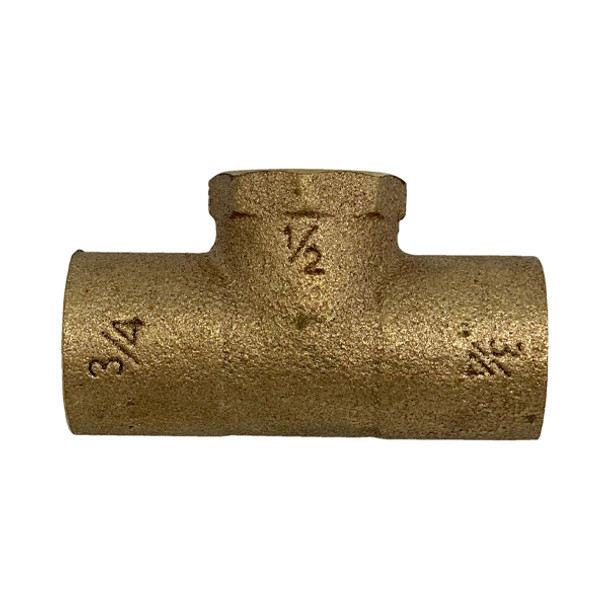 3/4″ C X 3/4″ C X 1/2″ FIP Cast Brass Adapter Tee (Lead-Free)