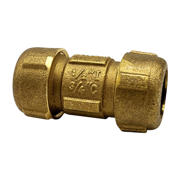 1/2″ Short Brass Compression Coupling (Lead-Free)