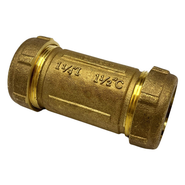 1 1/4″ Long Brass Compression Coupling (Lead-Free)