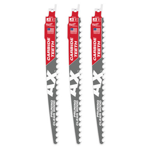 Milwaukee 48-00-5332 9" 3 TPI The AX with Carbide Teeth for Pruning & Clean Wood SAWZALL® Blade 3PK