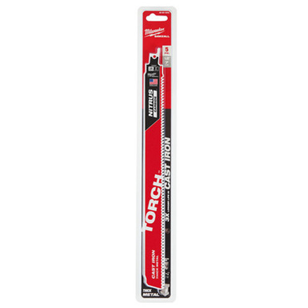 Milwaukee 48-00-5563 12" 7TPI The TORCH with NITRUS Carbide for Cast Iron SAWZALL® Blade (5 Pack)