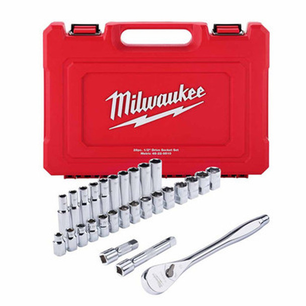 Milwaukee 48-22-9510 28 pc 1/2" Socket Wrench Set  Metric