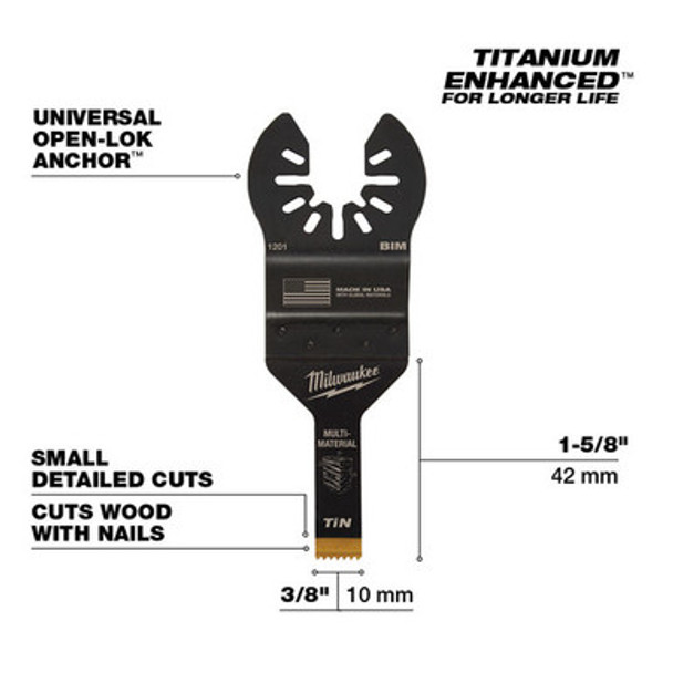 Milwaukee 49-25-1201 MILWAUKEE® OPEN-LOK 3/8" TITANIUM ENHANCED BI-METAL MULTI-MATERIAL BLADE 1PK