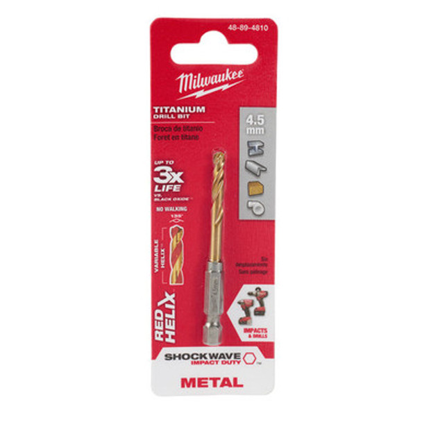Milwaukee 48-89-4810 4.5mm Metric Titanium SHOCKWAVE Red Helix Bit