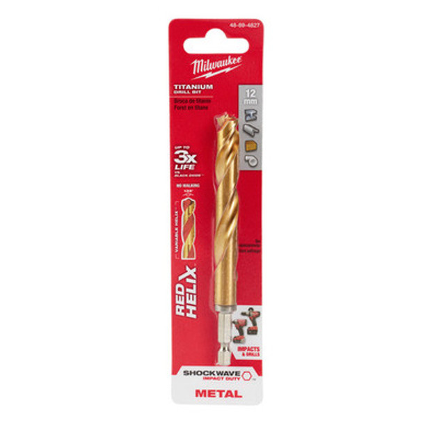 Milwaukee 48-89-4827 12mm Metric Titanium SHOCKWAVE Red Helix Bit