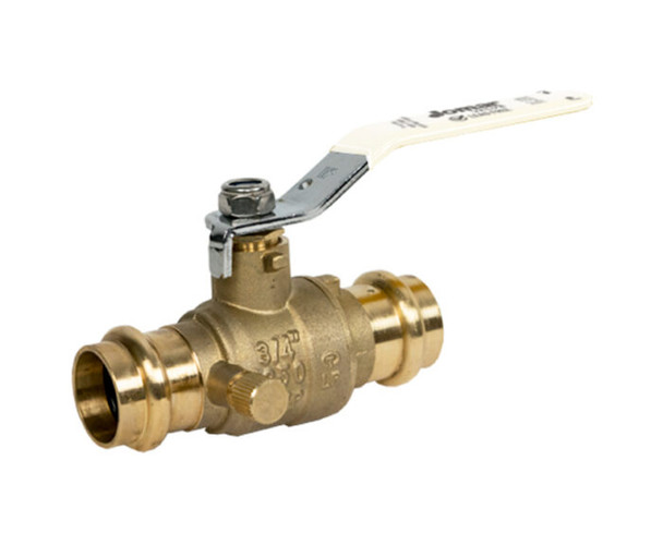 Lead Free Brass Ball Valve, Full Port, 2 Piece, Press Connection, Stainless Steel Ball and Stem with Drain, Dezincification Resistant Brass, 400 WOG