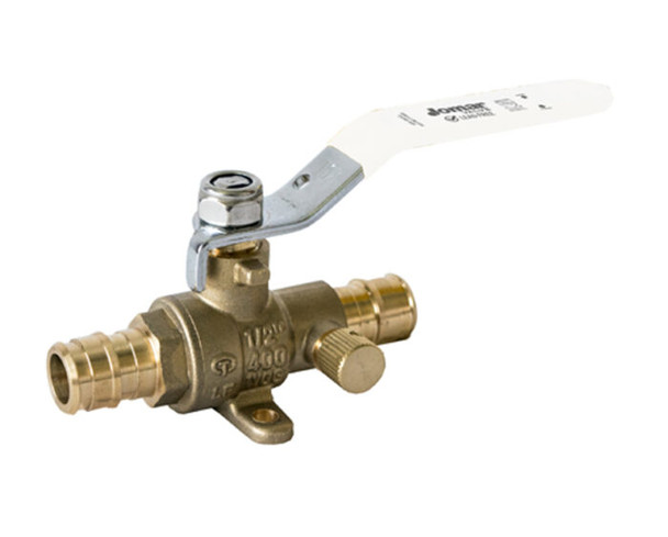 Lead Free Brass Ball Valve, 2 Piece, Expansion Pex Connection, Stainless Steel Ball and Stem with Drain, Dezincification Resistant Brass, 400 WOG