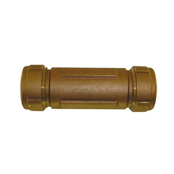 1" CTS Long Brass Compression Coupling- Lead Free