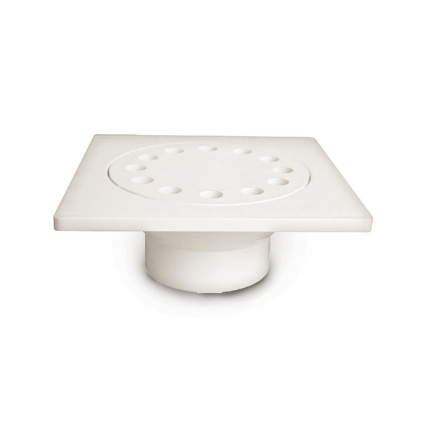 9" X 9" W/ 4" Hub Fit Outlet PVC Bell Trap Drain w/ Snap-in Lid (strainer) 9" X 9" W/ 4" Hub Fit Outlet PVC Bell Trap Drain w/ Snap-in Lid (strainer)