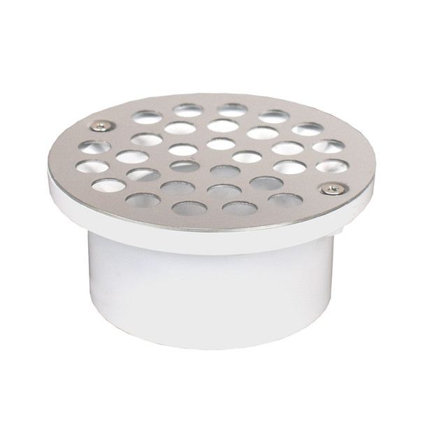 3" x 4" PVC General Purpose Drain w/ 5-3/16" Stainless Steel Round Stamped Strainer