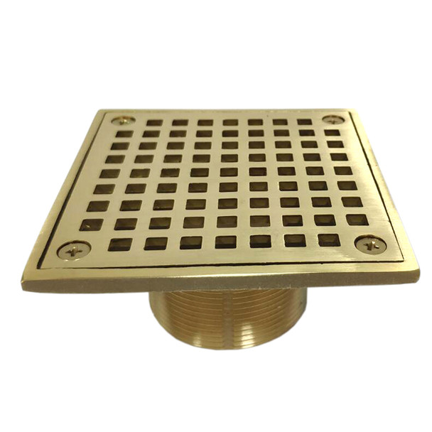 2" Brass Spud w/ 4" Square Cast Screw-in Strainer- Brushed Brass Strainer