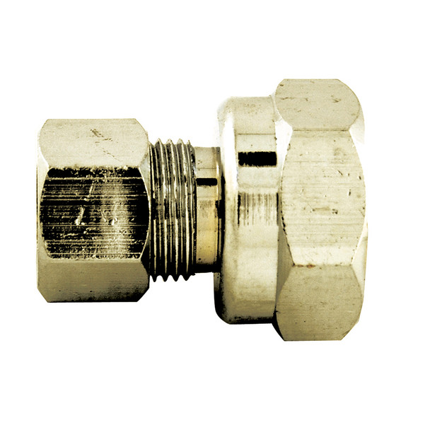 3/8" OD X 3/8" FPT Brass Compression Coupling- Chrome Plated