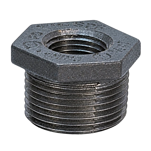 Black malleable iron hex bushing, Figure 3383, Class 150 with male external threads