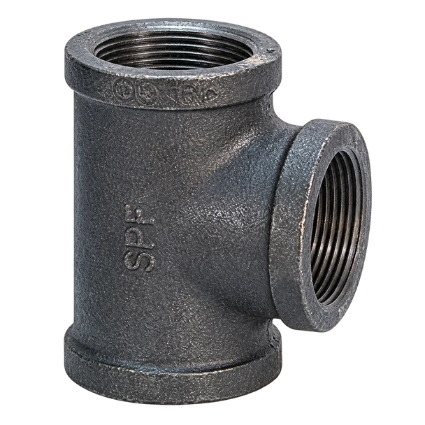 Black malleable iron threaded tee, Figure 3105, Class 150 with female npt threads