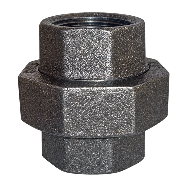 Black malleable iron brass-seat union, Figure 3463, Class 150 with union nut