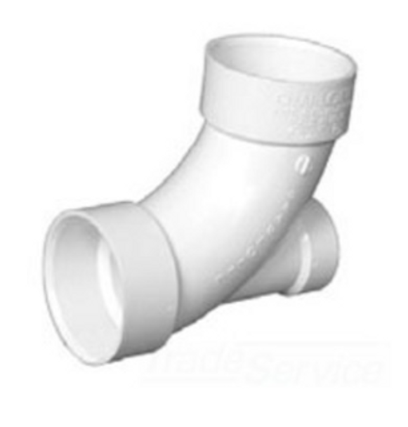 PVC DWV Long Sweep 1/4 Bend w/Low Heel Inlet (HUB x HUB x HUB)