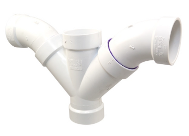 PVC DWV Combination Wye and 1/8 Bend Double Assembly (Two Piece)