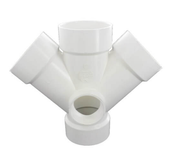 PVC DWV Double Wye w/2" Side Inlet 3x3x3x3x2" (H x H x H)