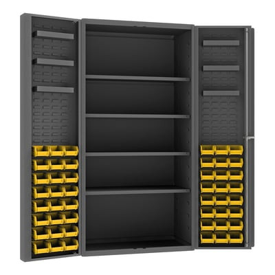 HEAVY DUTY ALL-WELDED BIN & SHELF 14 GA. STEEL STORAGE CABINETS - HDC36-48-4S6DS