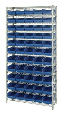 CHROME WIRE SHELVING UNITS WITH SHELF BINS - HWR12-104-B