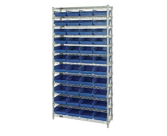 CHROME WIRE SHELVING UNITS WITH SHELF BINS - HWR12-108-B