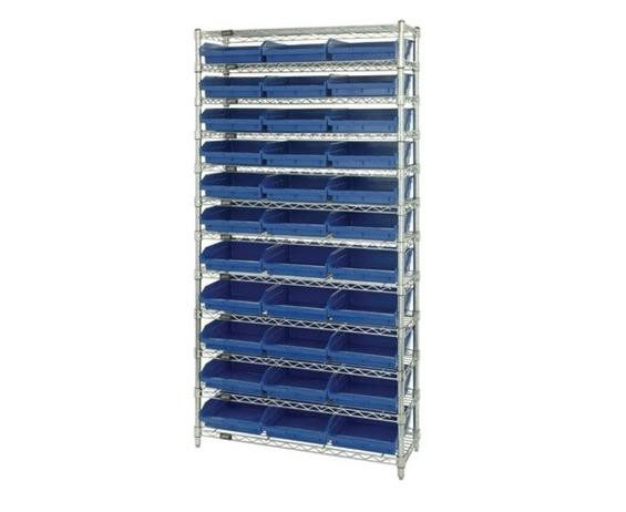 CHROME WIRE SHELVING UNITS WITH SHELF BINS - HWR12-110-B