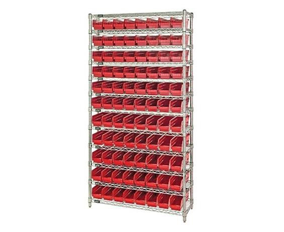 CHROME WIRE SHELVING UNITS WITH SHELF BINS - HWR12-103-R