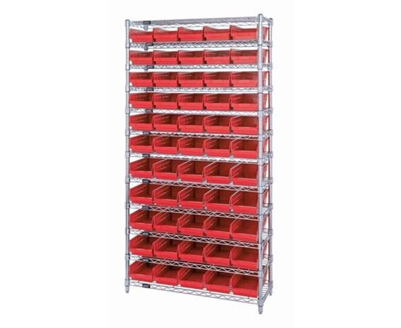 CHROME WIRE SHELVING UNITS WITH SHELF BINS - HWR12-104-R